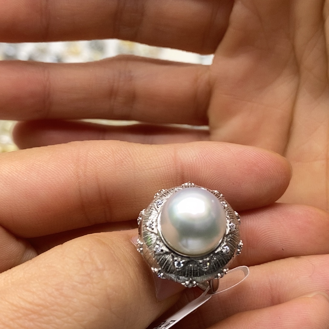 海水珍珠银S925镶嵌戒指@@AJ0009