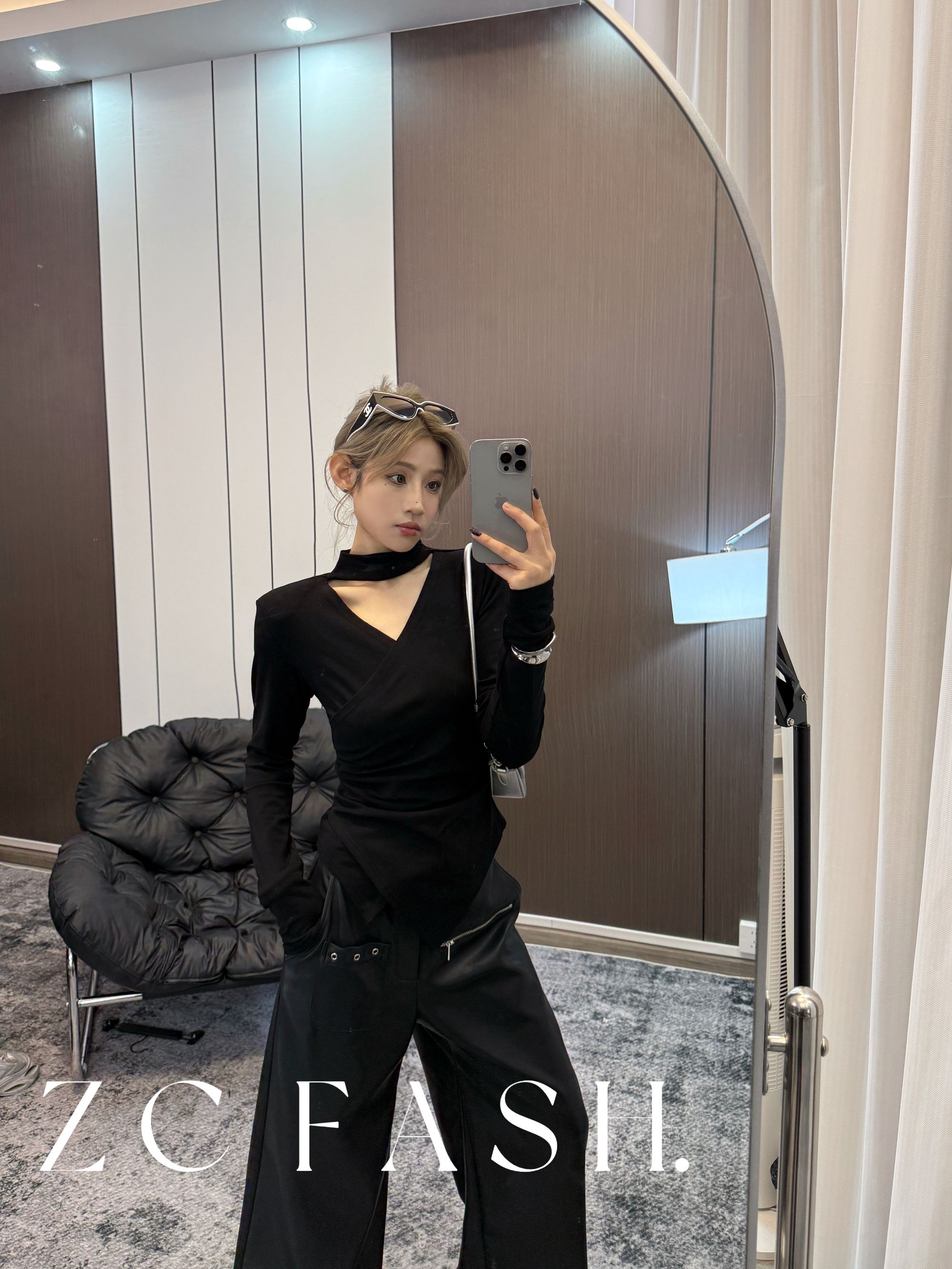 ZC-小众设计秋冬磨毛打底挂脖T恤上衣-s191