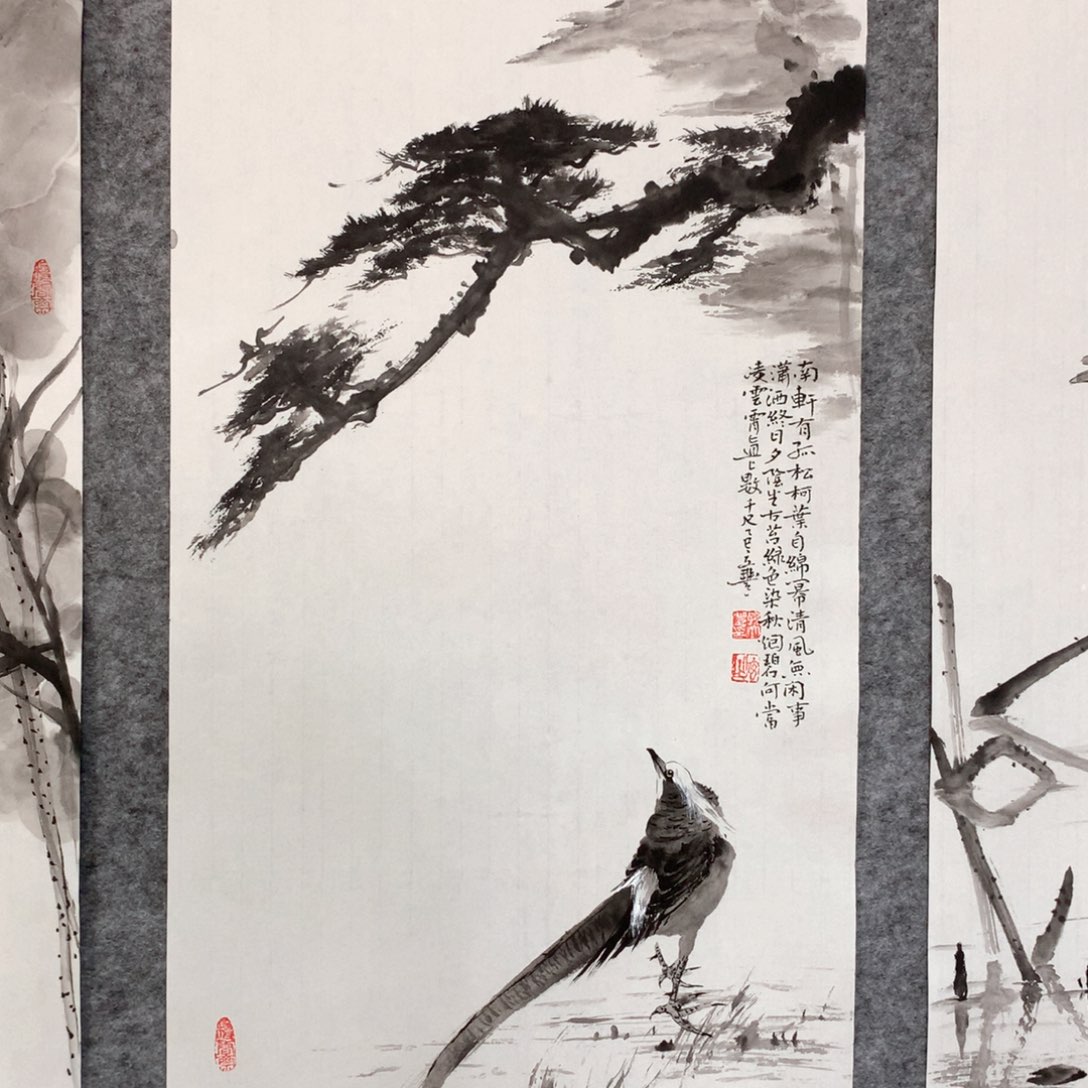 夜***灯国画花鸟作品写意