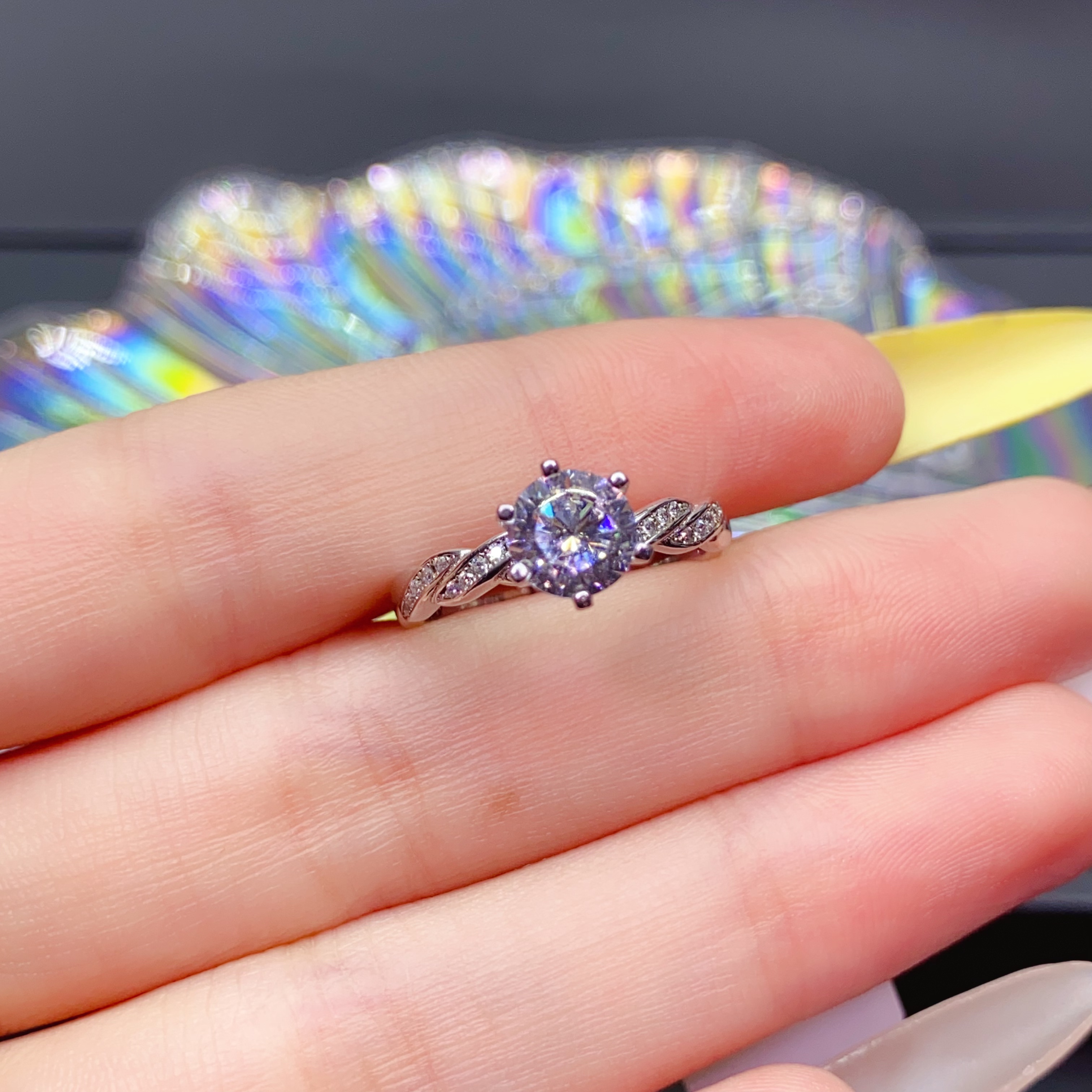 925银莫桑石戒指 银制品【缠绵双生】1克拉莫桑时尚银戒指