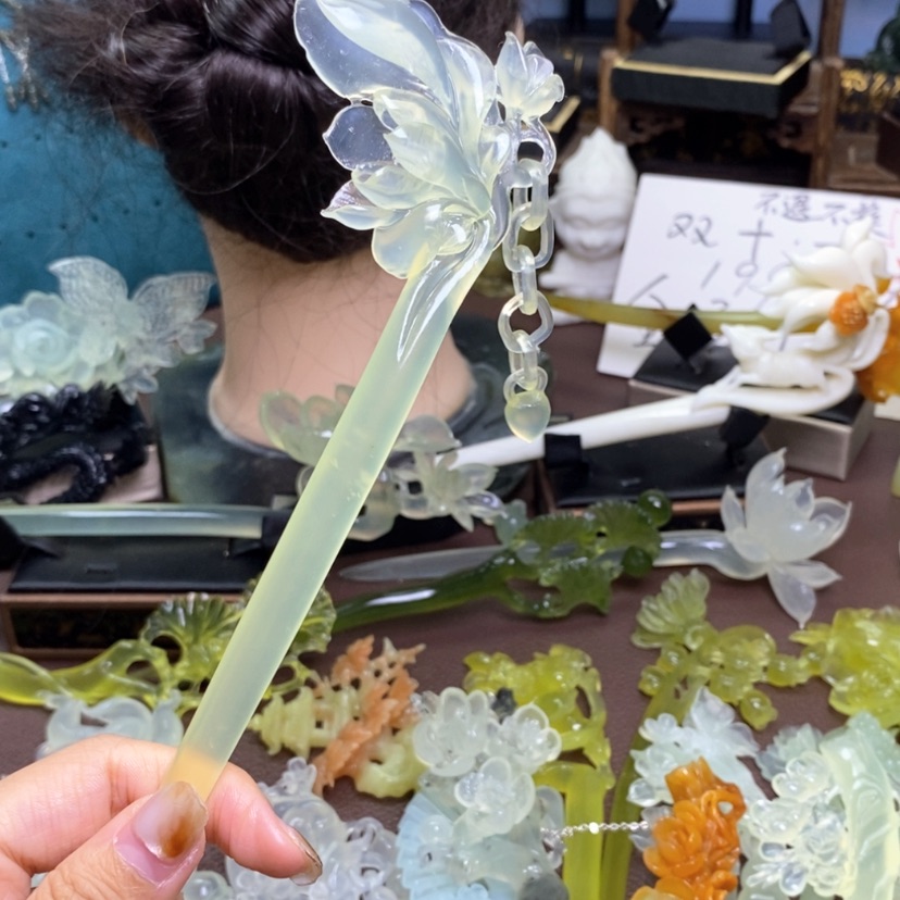 【闪购商品】未镶嵌蛇纹石玉发饰薄*瑜