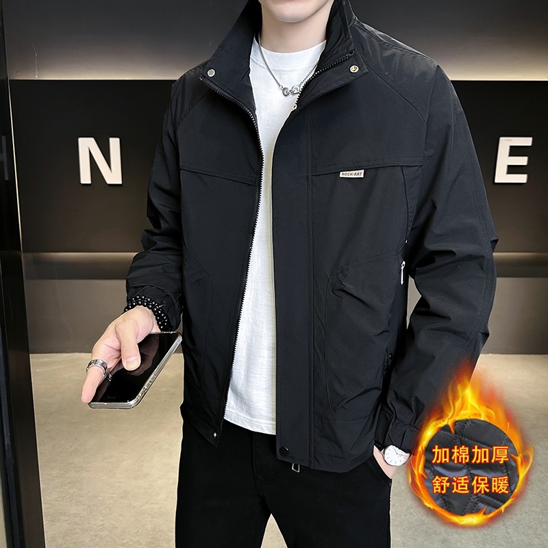 2025秋冬季男士潮流外套青年休闲立领夹克舒适保暖棉服J801