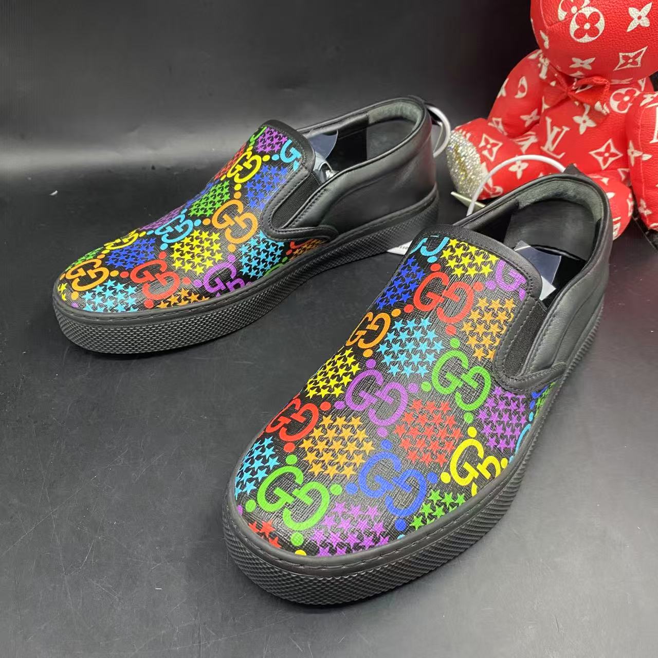 95新 GUCCI/古驰 彩虹糖果老花时尚一脚蹬39.5欧码lz202