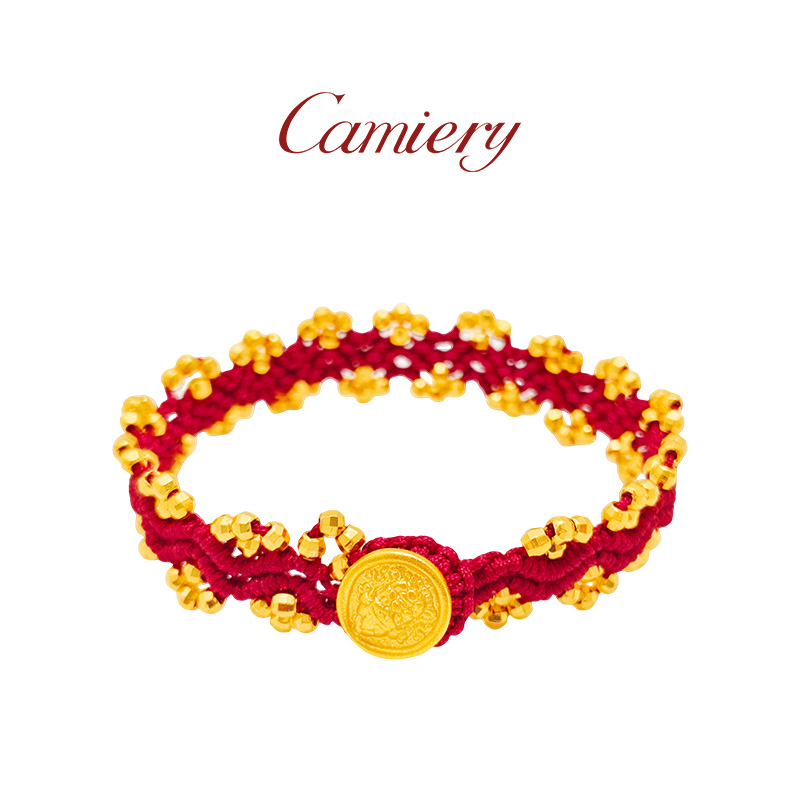 CAMIERY/卡美瑞 新中式红绳蕾丝波浪纹黄财神手链