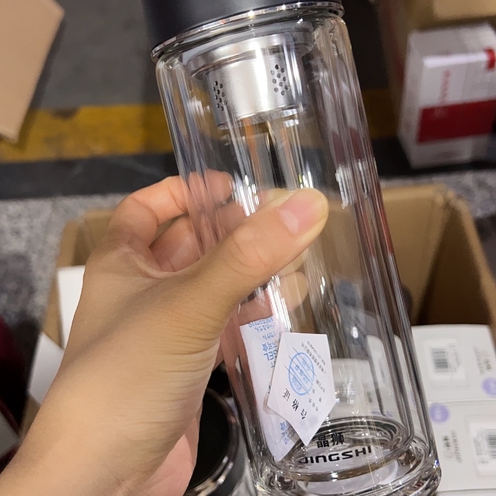晶双层玻璃杯370哑黑色玻璃杯➕杯套