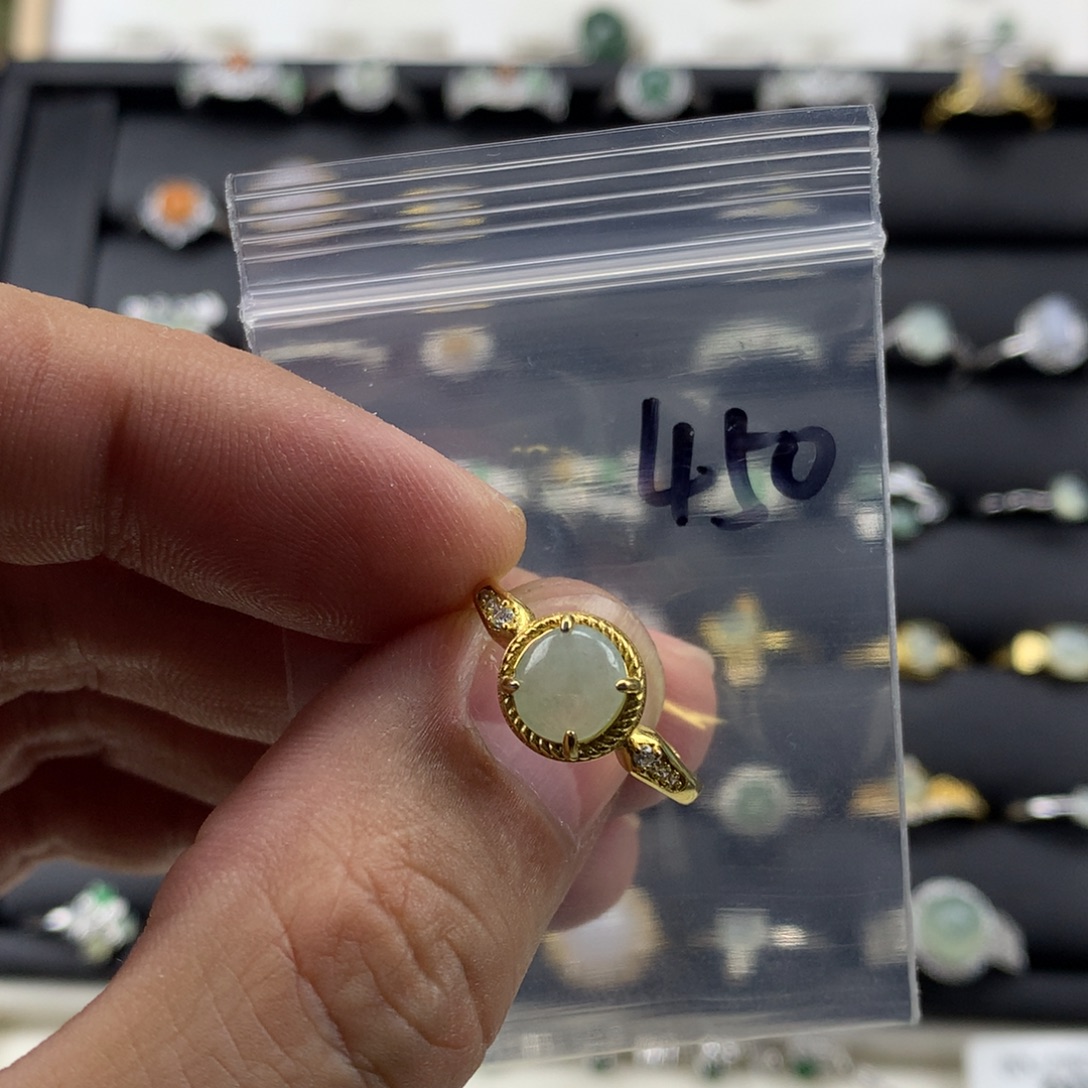 翡翠银S925镀金镶嵌戒指450