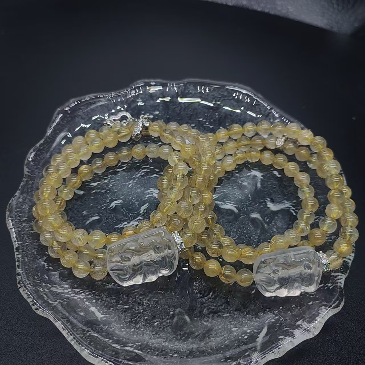 硕夏天然金发晶6-7mm+白水晶九尾设计款多圈多样性发其一SX518