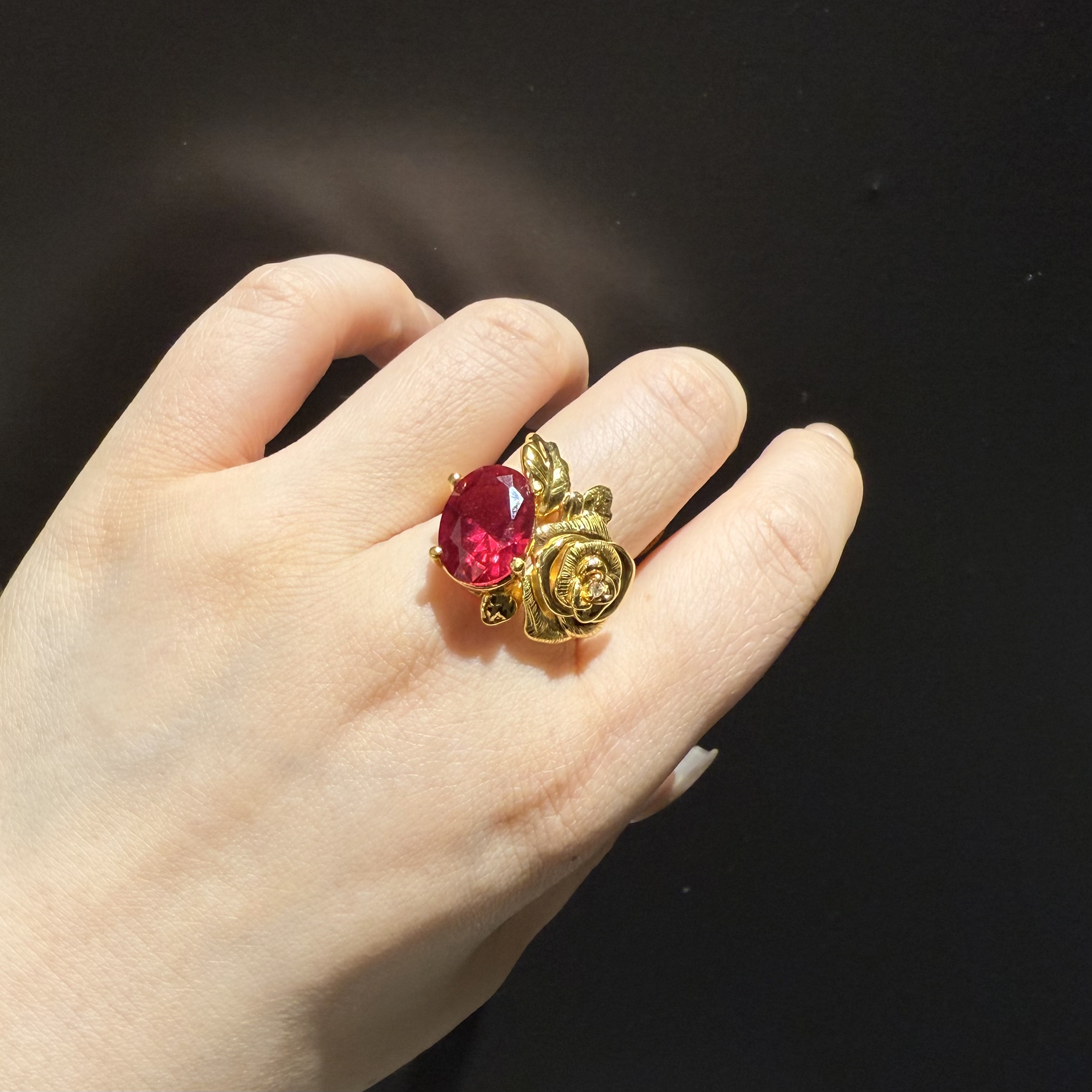 足金999玫瑰花戒指5D花朵黄金活口戒指