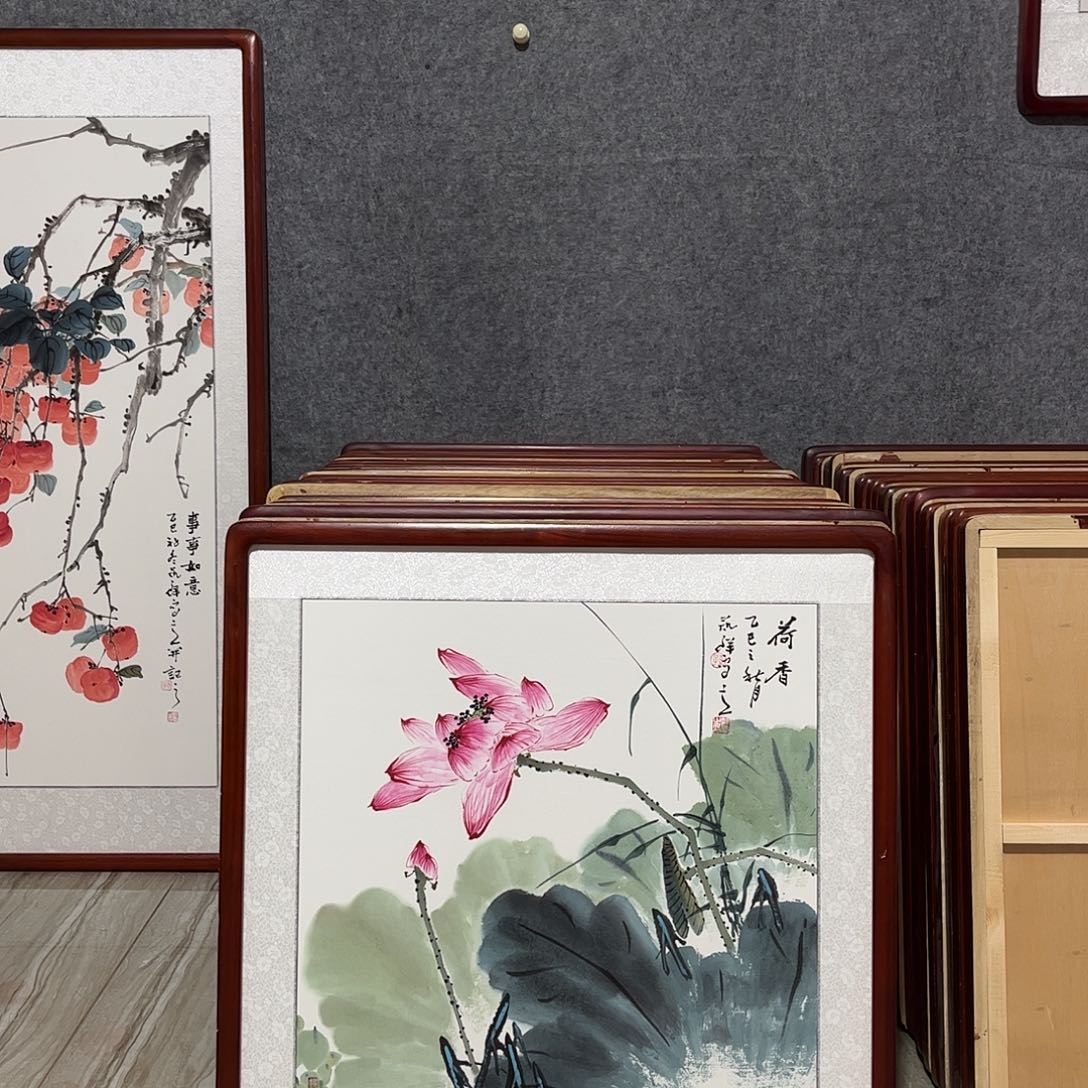 国画书画作品带框63×63