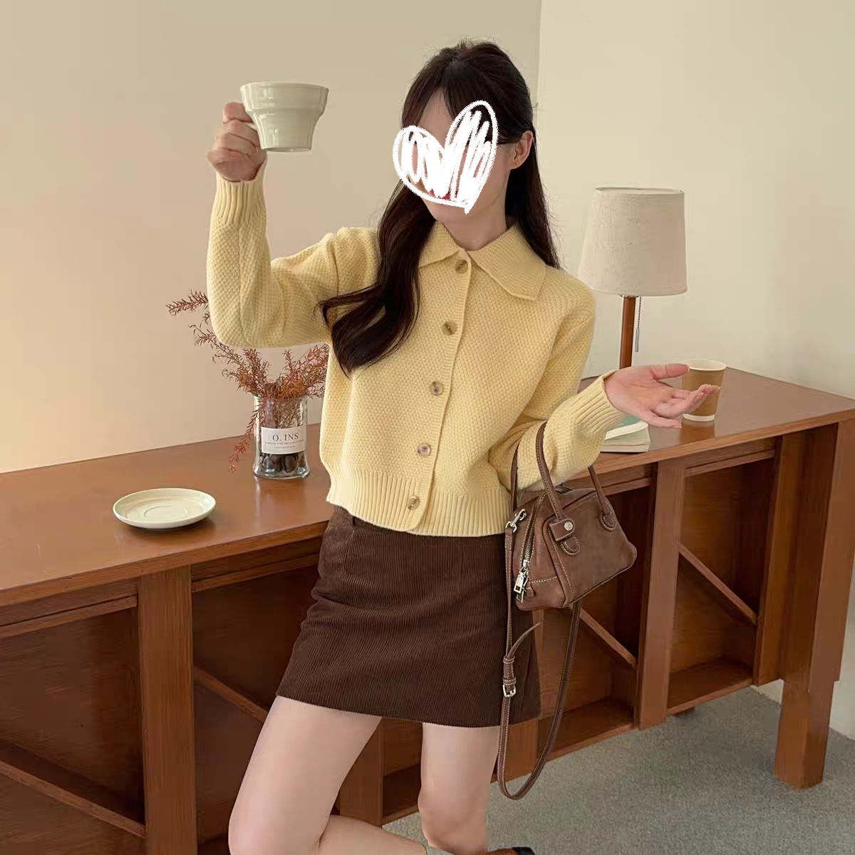 51260 韩系慵懒风百搭翻领毛衣开衫