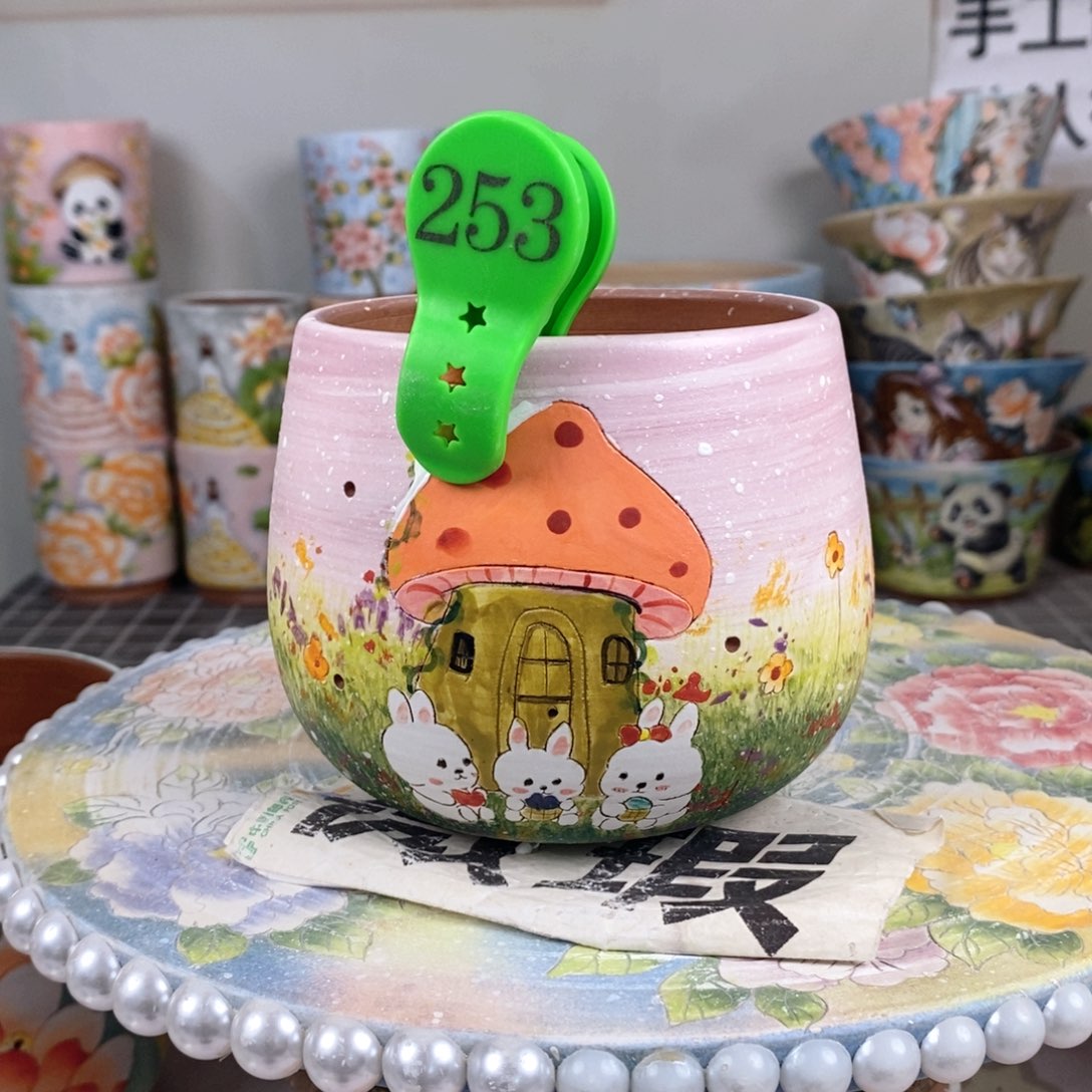 紫砂花盆红陶手绘花盆
