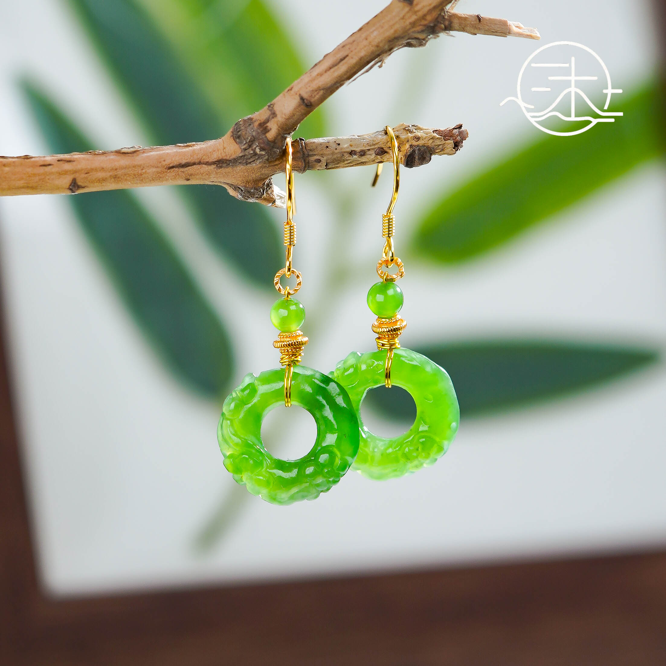 木润【碧玉】天然和田玉碧玉耳坠