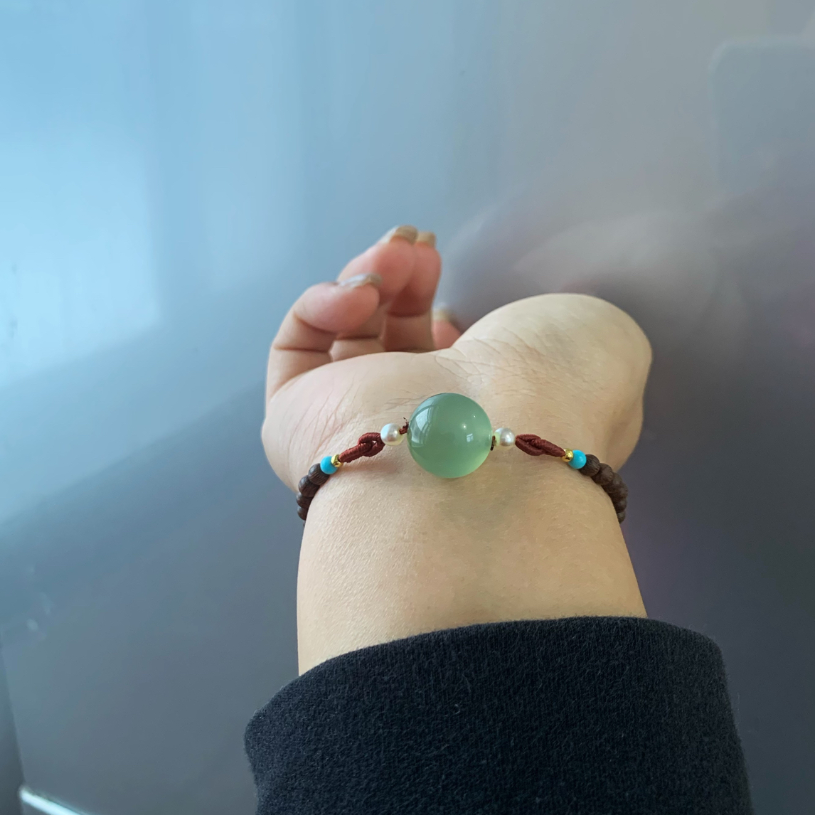 【时来运转】岫玉转运珠手链深色葡萄肉15mm原创设计