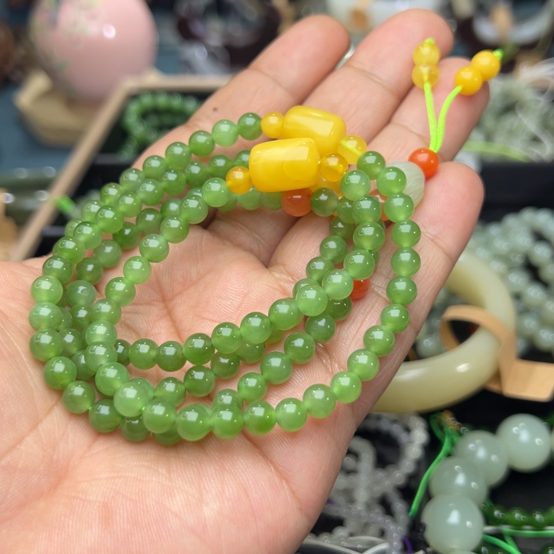 和田玉手串未镶嵌金*$