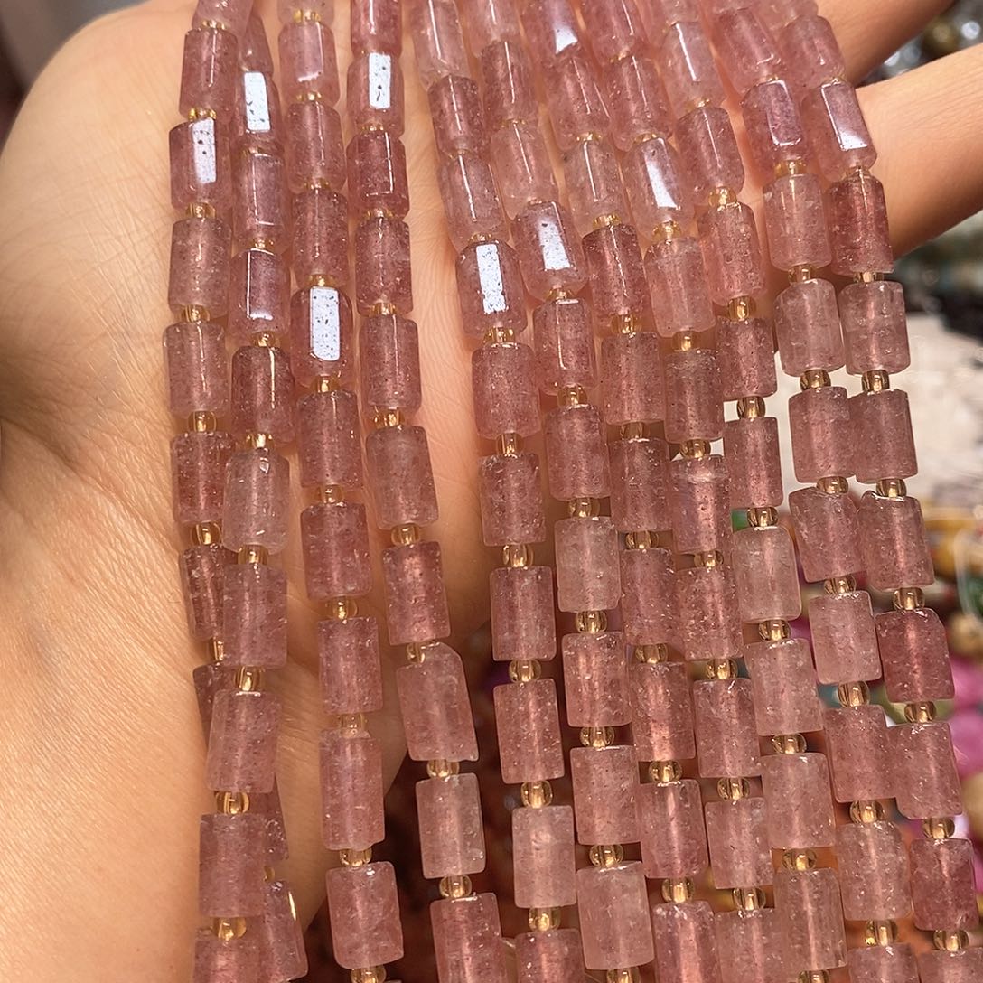 玛瑙/玉髓未镶嵌珠宝半成品天然草莓晶六角柱6✖️9mm一条