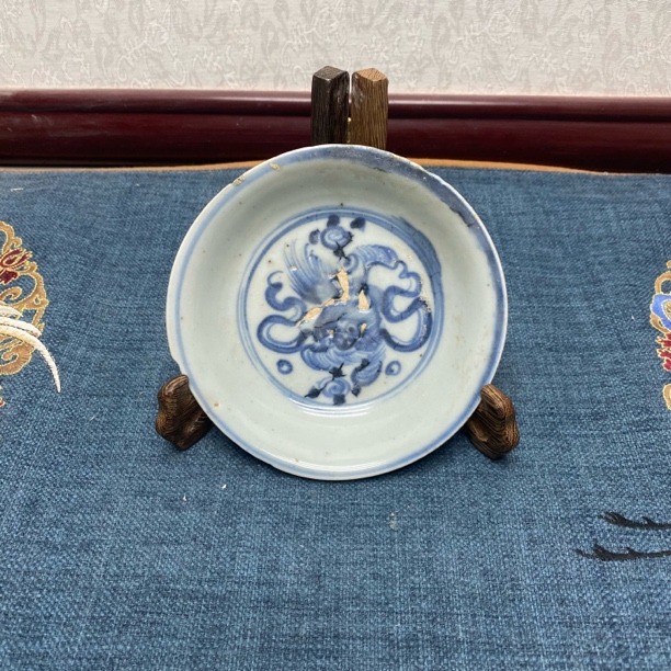 明中期青花狮子绣球青花盘70/古董收藏/KC20250105007