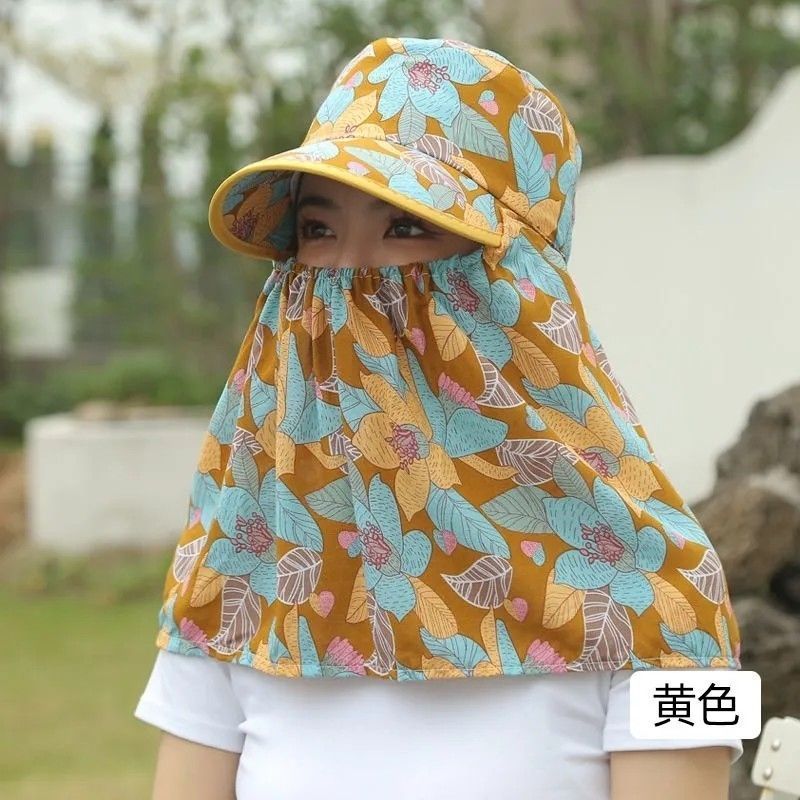新款遮阳帽全脸防晒防风防尘夏季帽子遮脸户外骑车工作采茶太阳帽