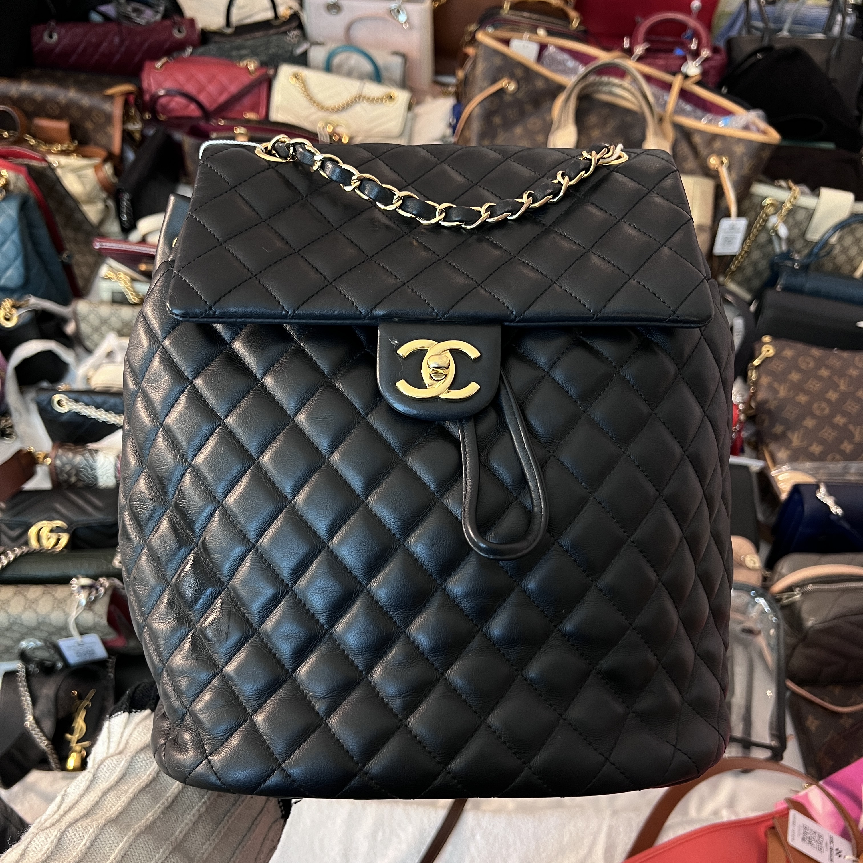 95新 Chanel/香奈儿 黑金萨尔茨堡双肩包/美美在包展