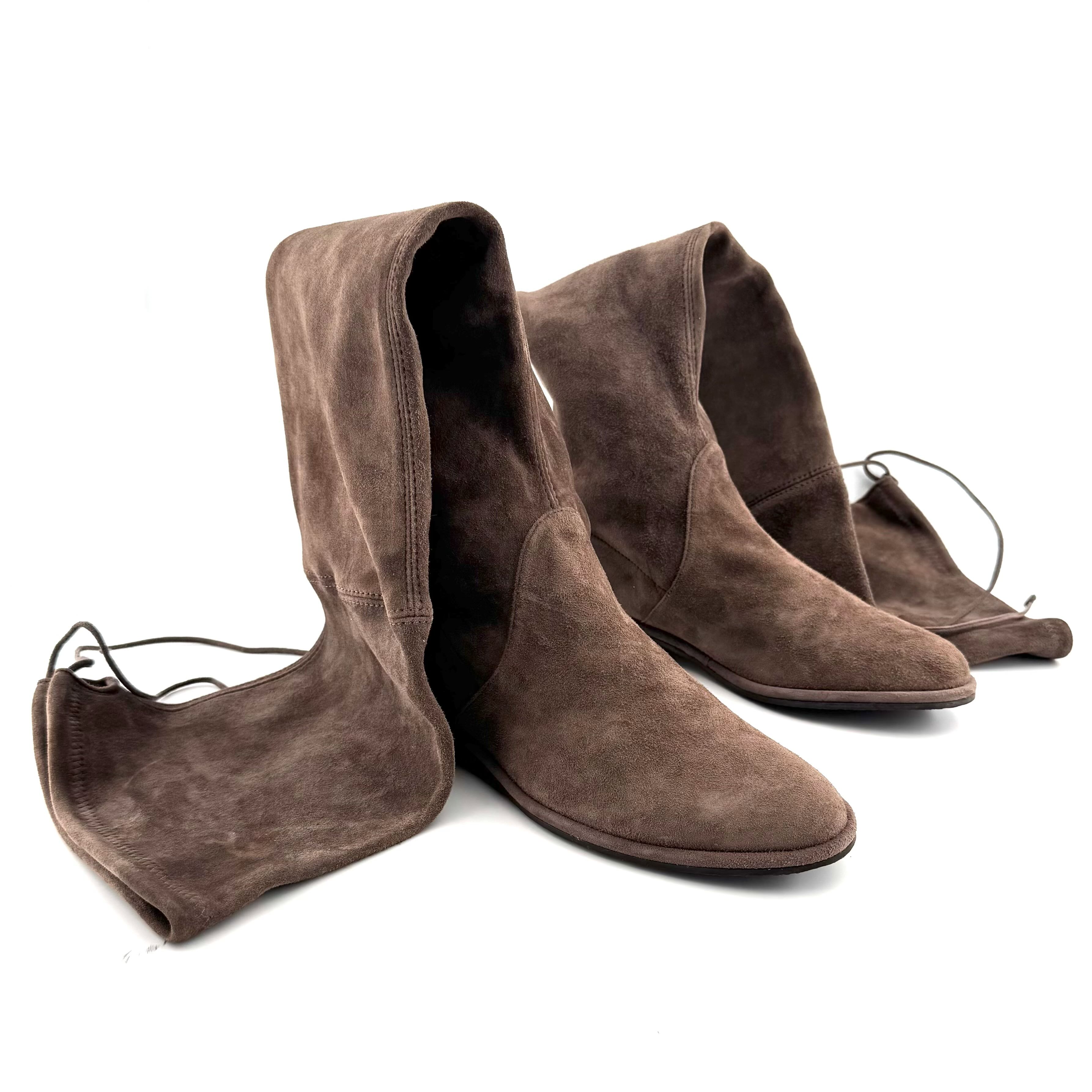 95新 StuartWeitzman SW 37码 棕色麂皮面长筒靴 D4247