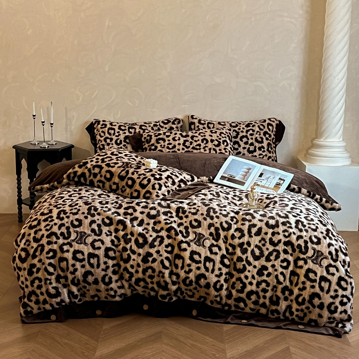 新款纽扣复古轻奢风高克重牛奶绒四件套加厚四件套牛奶绒双面绒