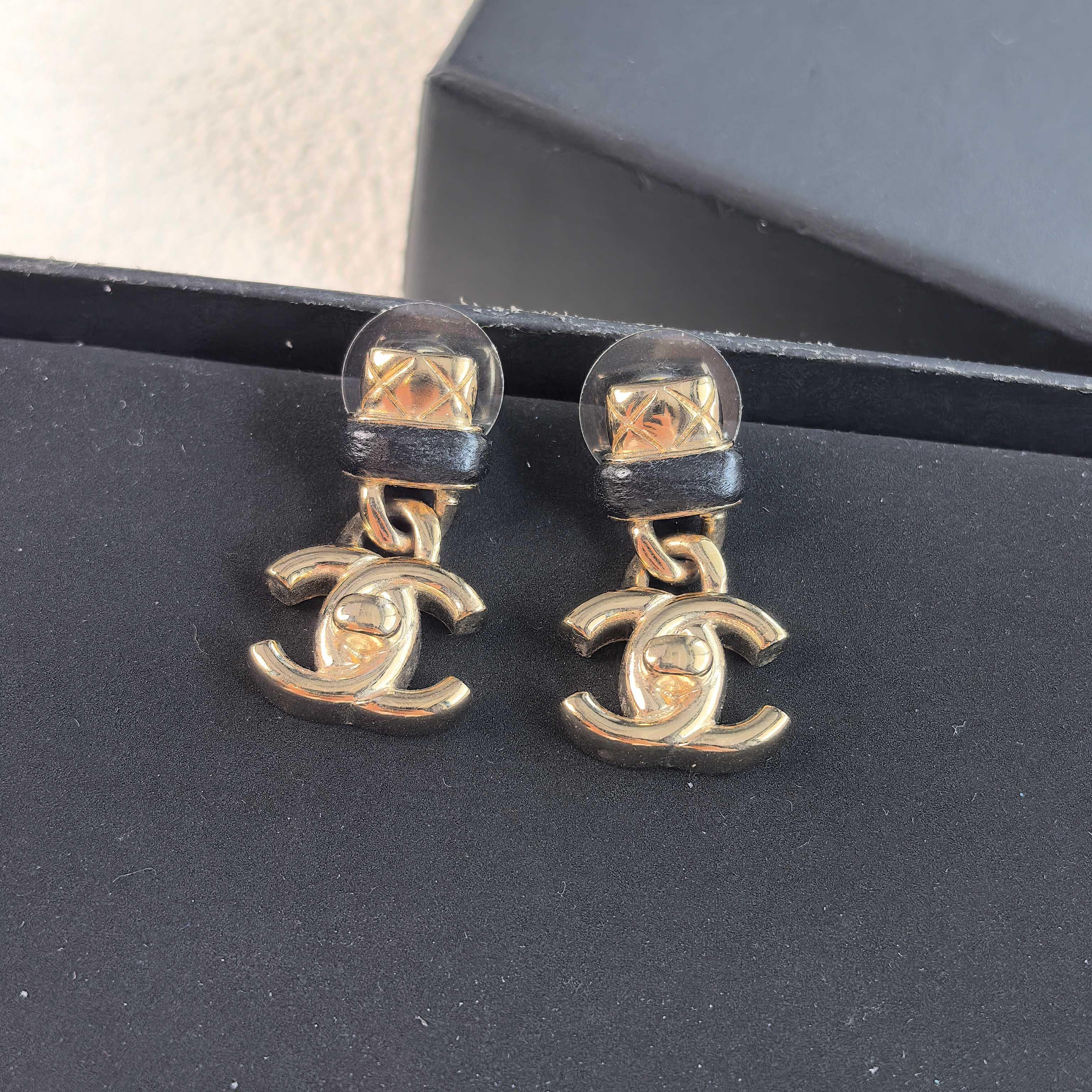 95新 Chanel/香奈儿 泡泡中古Chanel浅金色皮穿书包扣吊坠耳钉