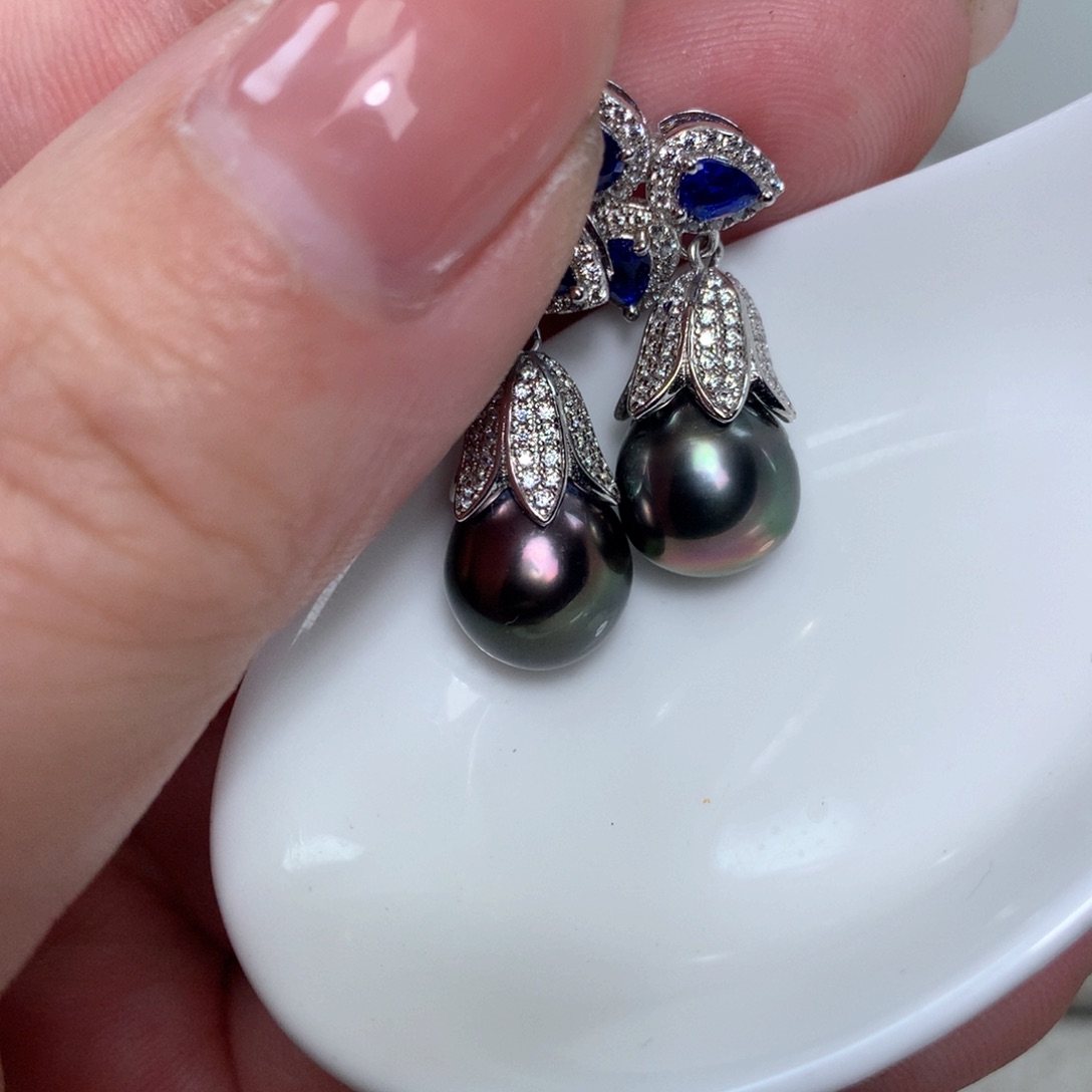 海水珍珠耳饰银S925镶嵌