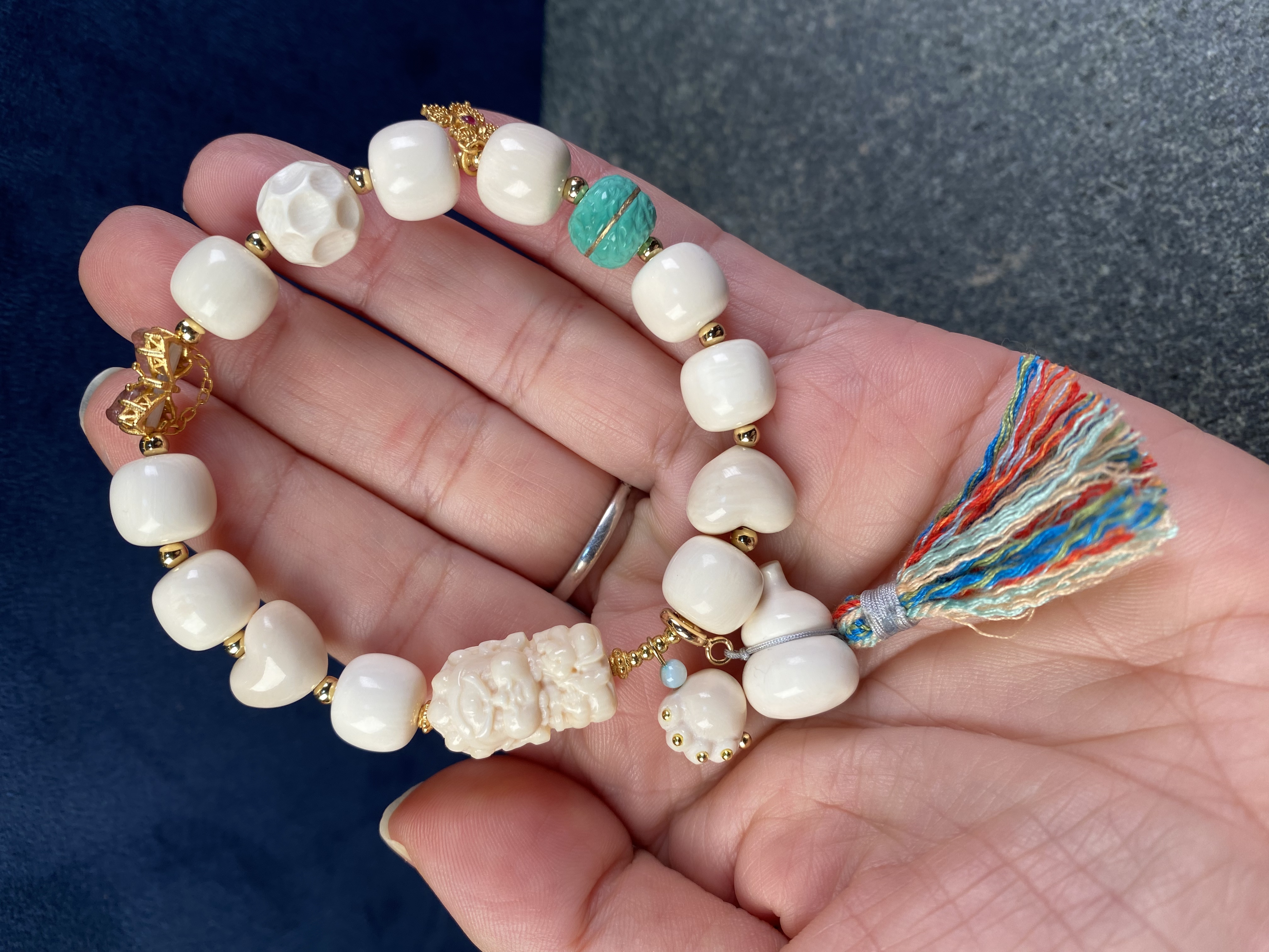 精选冰料猛犸牙9*10黄财神手串女生单圈设计款[明善檀]