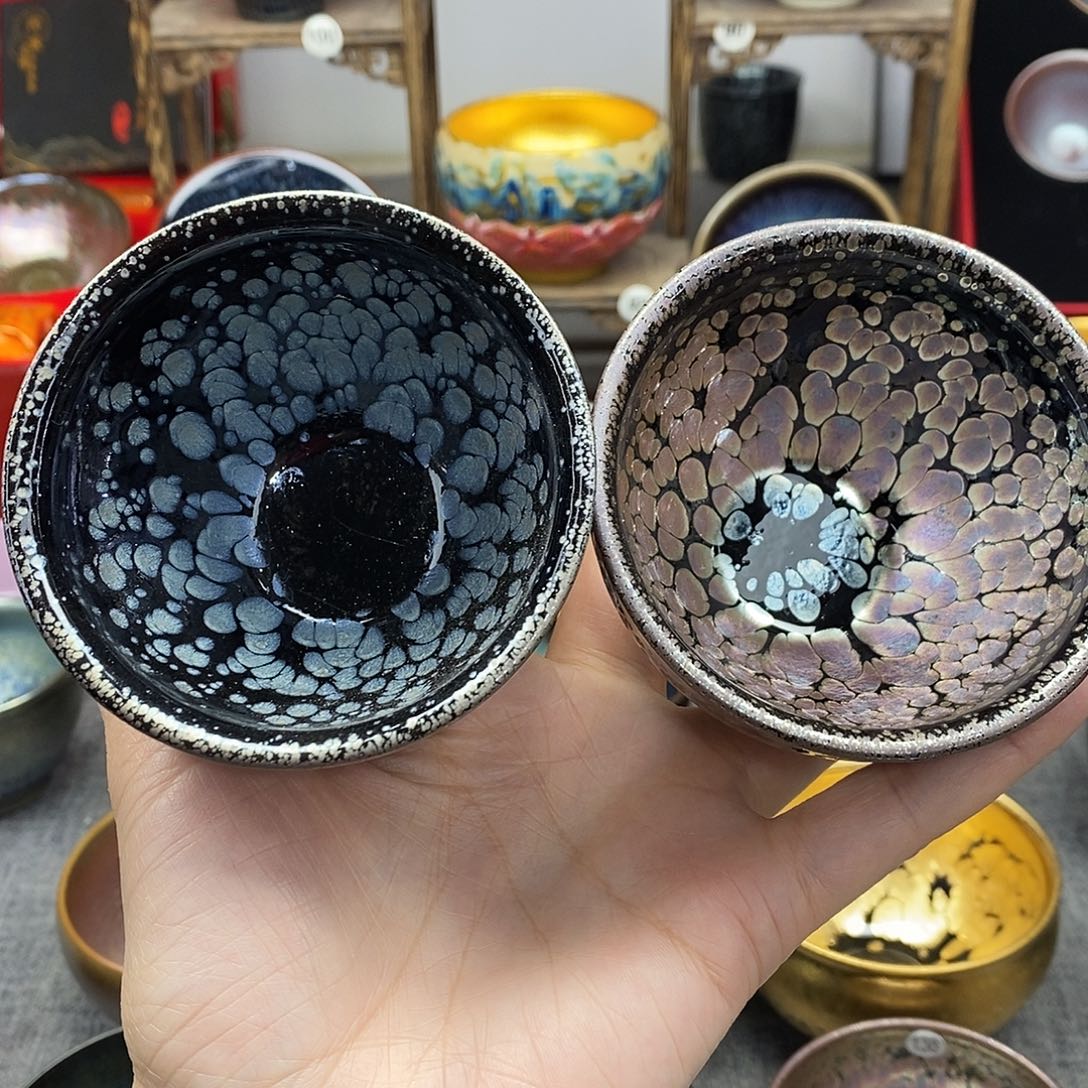 茶盏浮雕工蓝油滴带礼盒