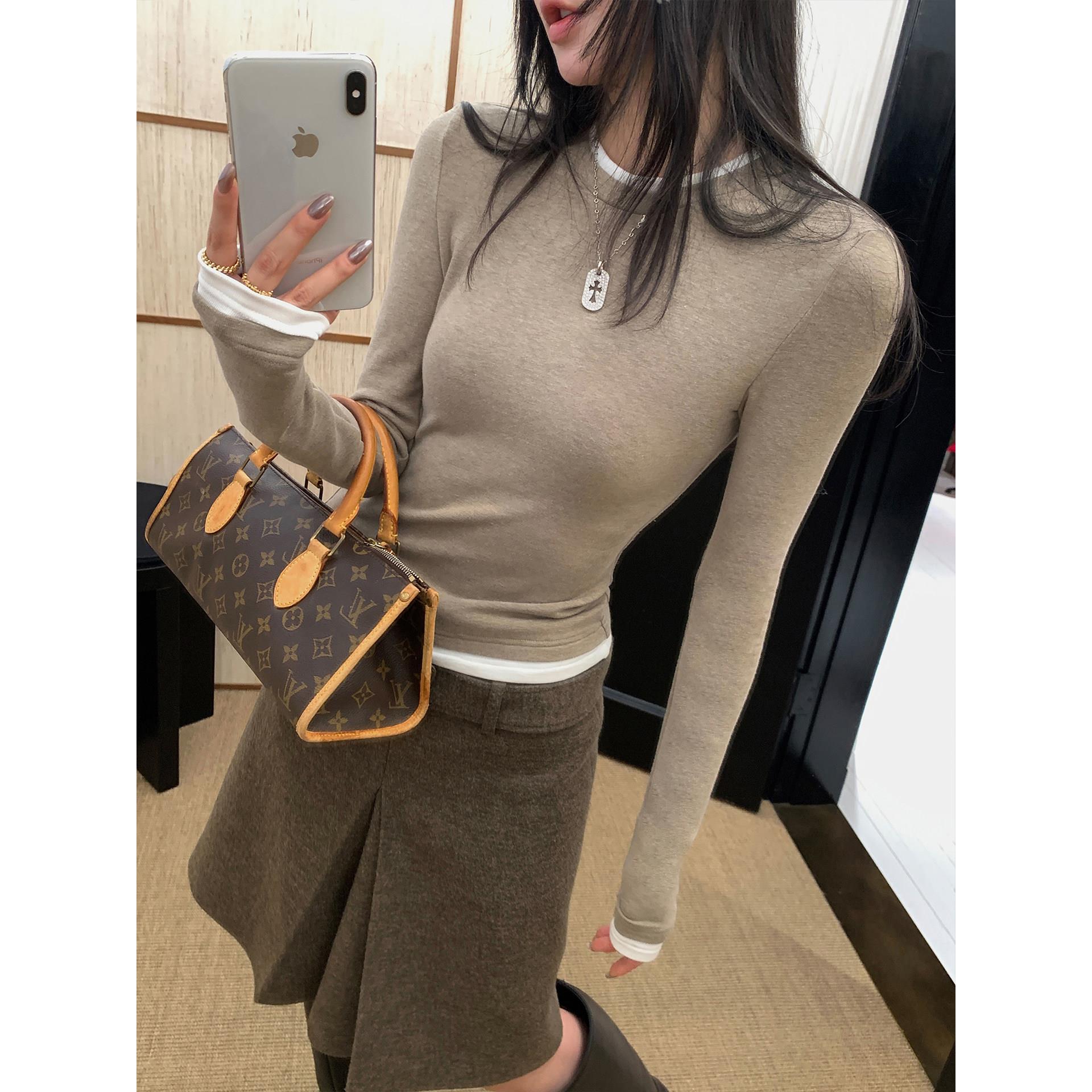 区区欧阳'云氧叠叠衫'很m*u小心机！棉软假两件针织圆领长袖T恤