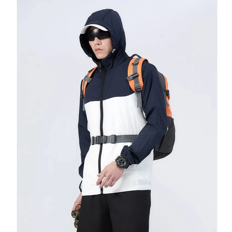 夏季新品男女情侣款轻薄透气拼色连帽防晒衣薄外套时尚户外休闲