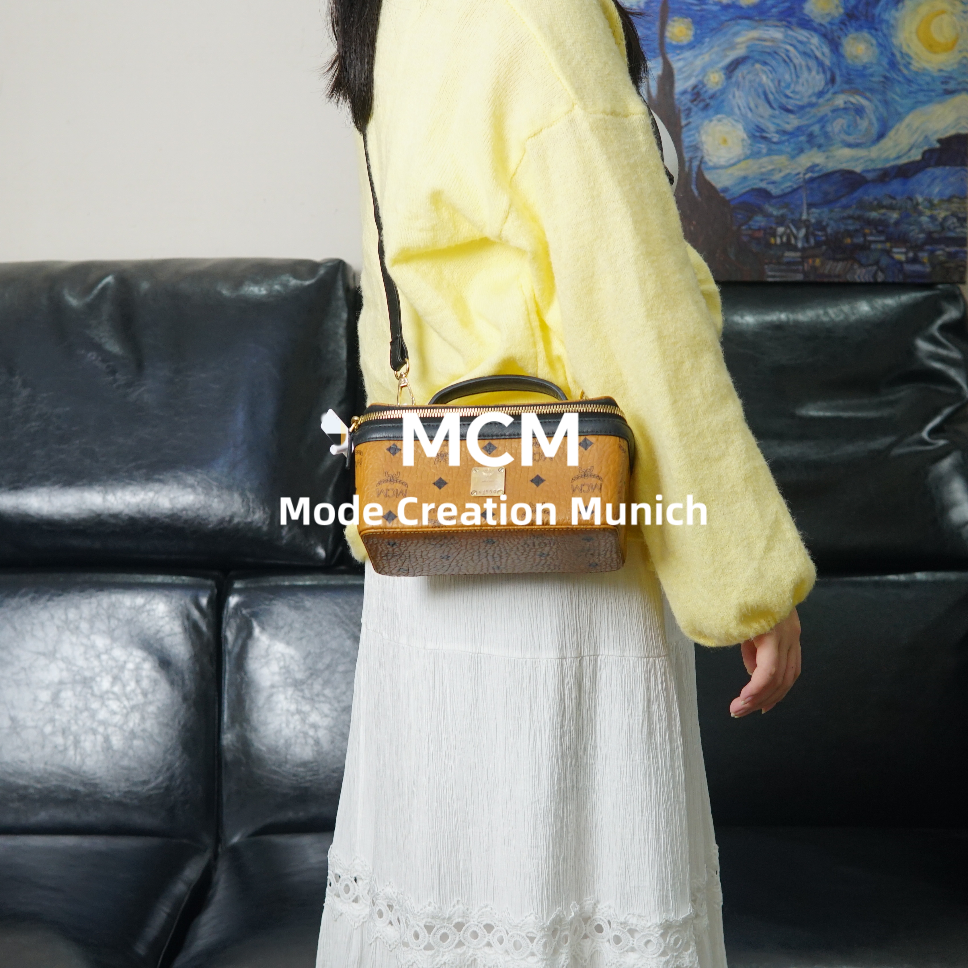 95新 MCM 干邑色斜跨盒子包/BB06720087/0087