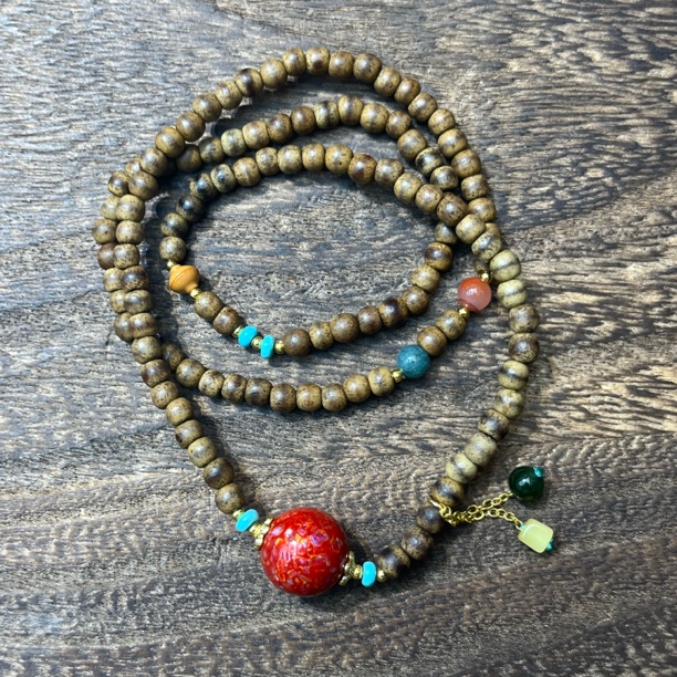 5865-沉沉檀木大漆珠项链5mm