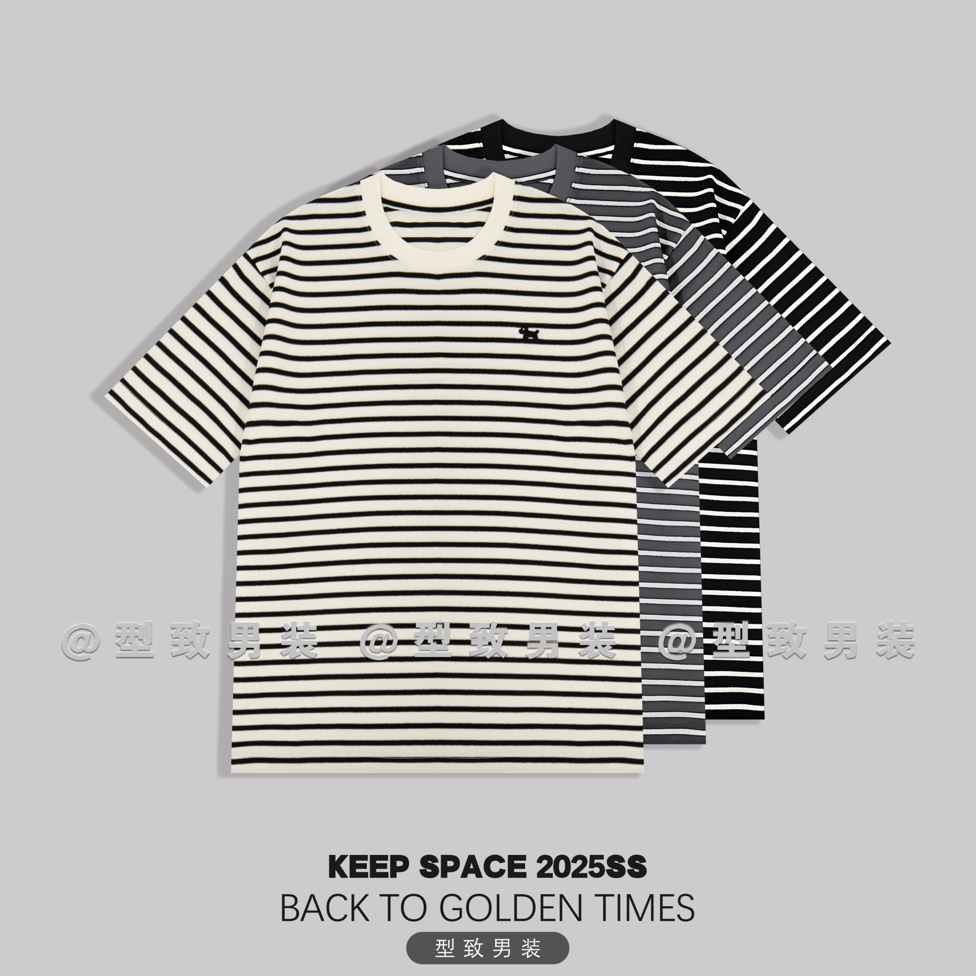 经典条纹设计舒适休闲宽松短袖T恤25210#1241