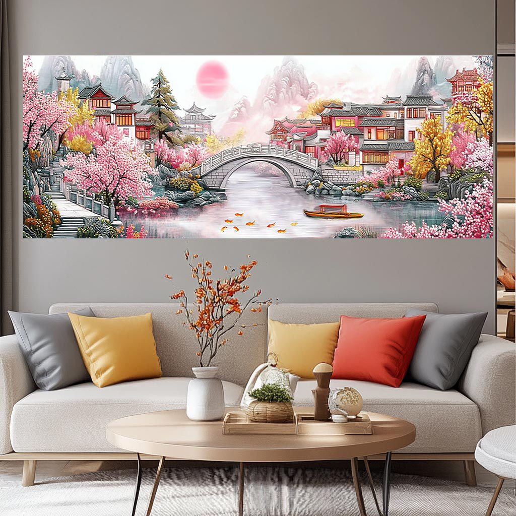 【春江南】2025最新款忆江南水乡十里桃花客厅大气风景棉线十字绣