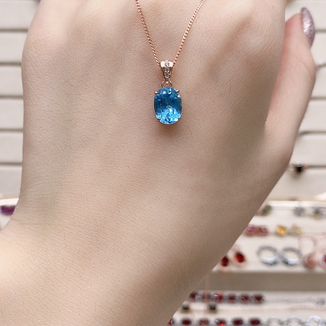 颈饰银S925镶嵌托帕石吊坠