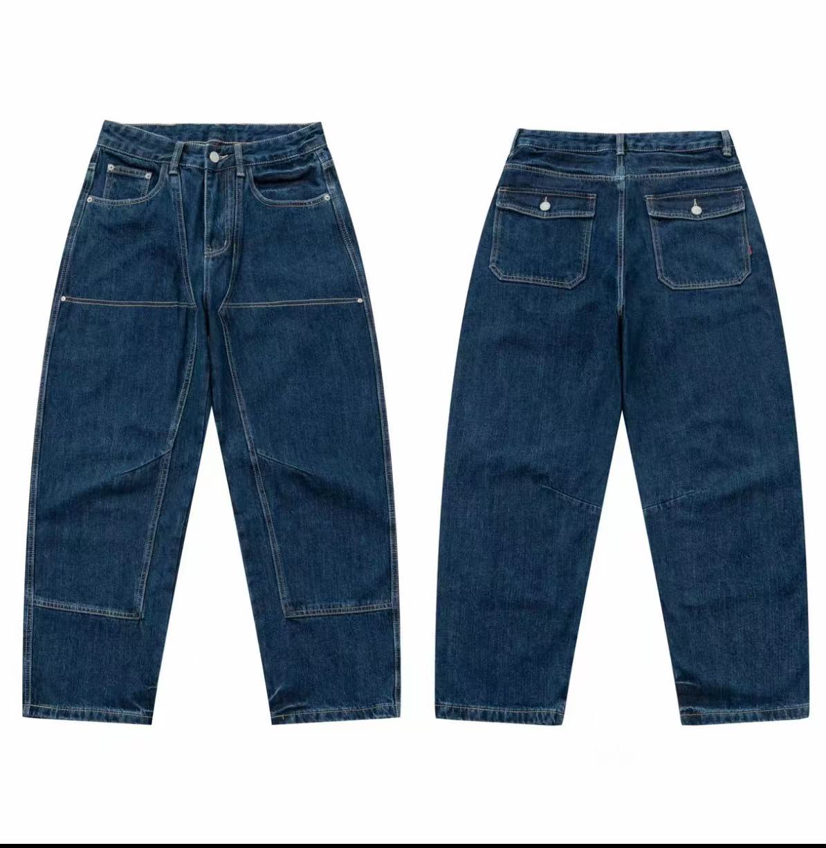 底抓绒翻盖兜复古做旧小直筒牛仔裤 2252