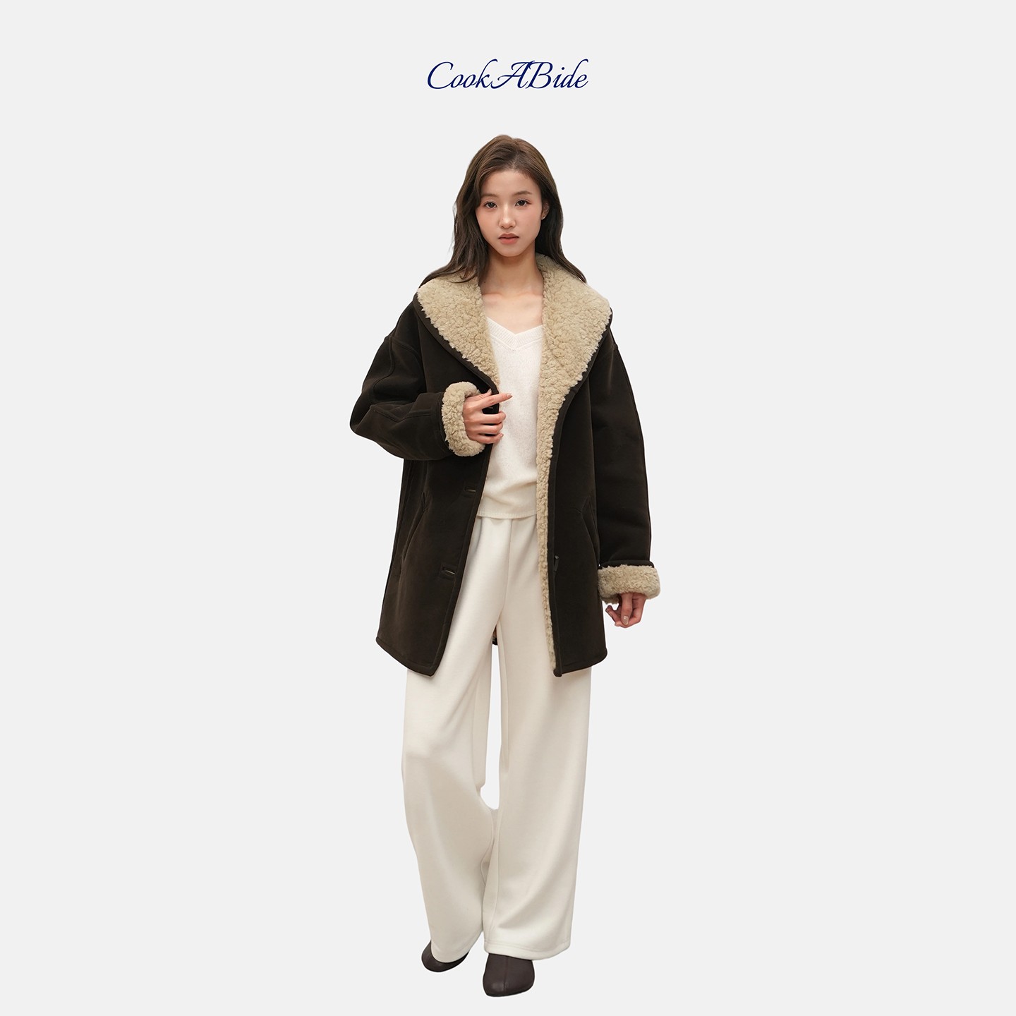CookABide 廓形环保双面植皮绒皮毛一体保暖外套