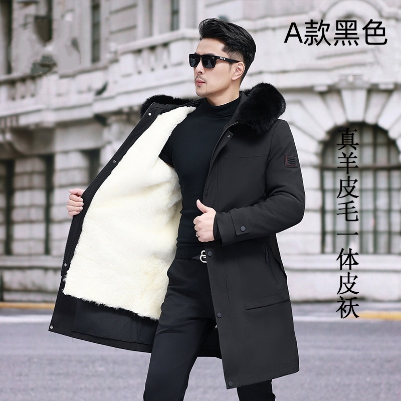 真羊皮毛一体外套纯羊毛内胆男士羊皮大衣中老年加厚保暖棉袄皮衣