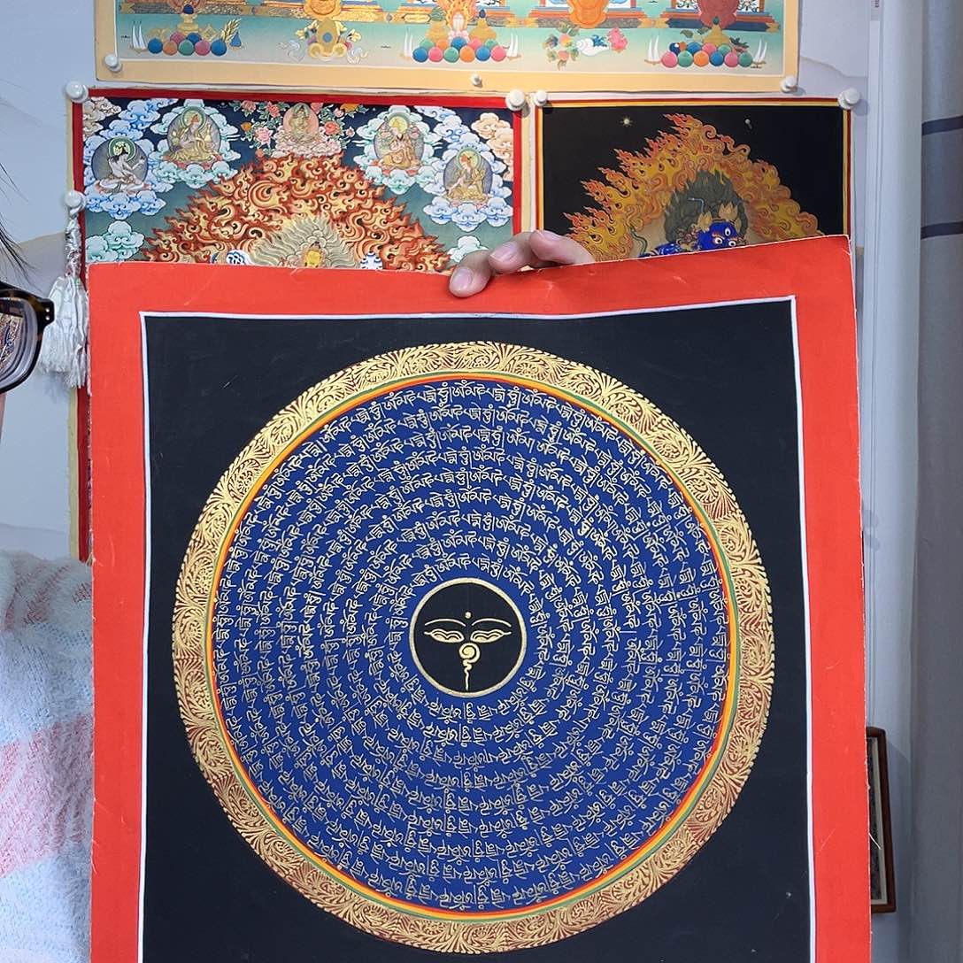 卷轴画纯手绘唐卡30厘米左右六字真言