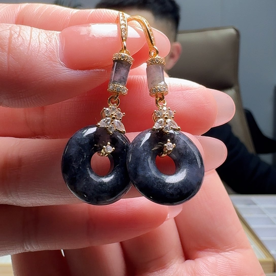 翡翠耳饰银S925镶嵌天然