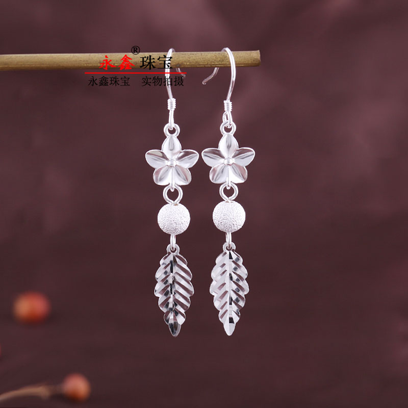 足银耳饰 999纯银耳环枫叶玫瑰花耳坠女韩国时尚新潮显脸瘦防过敏