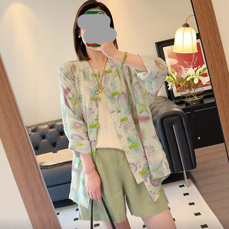 新中式国风清冷松弛感气质印花衬衫短裤套装2025超火夏装一整套女