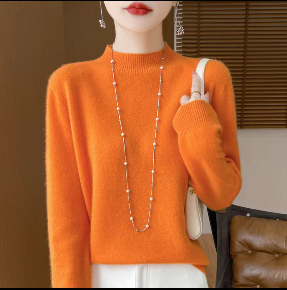 专柜热销一线成衣半高领羊毛衫衣橱必备纯色套头女微宽松百搭