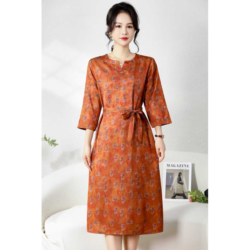 [小老弟】福禄橘 气质复古高定显瘦连衣裙时尚优雅修身裙