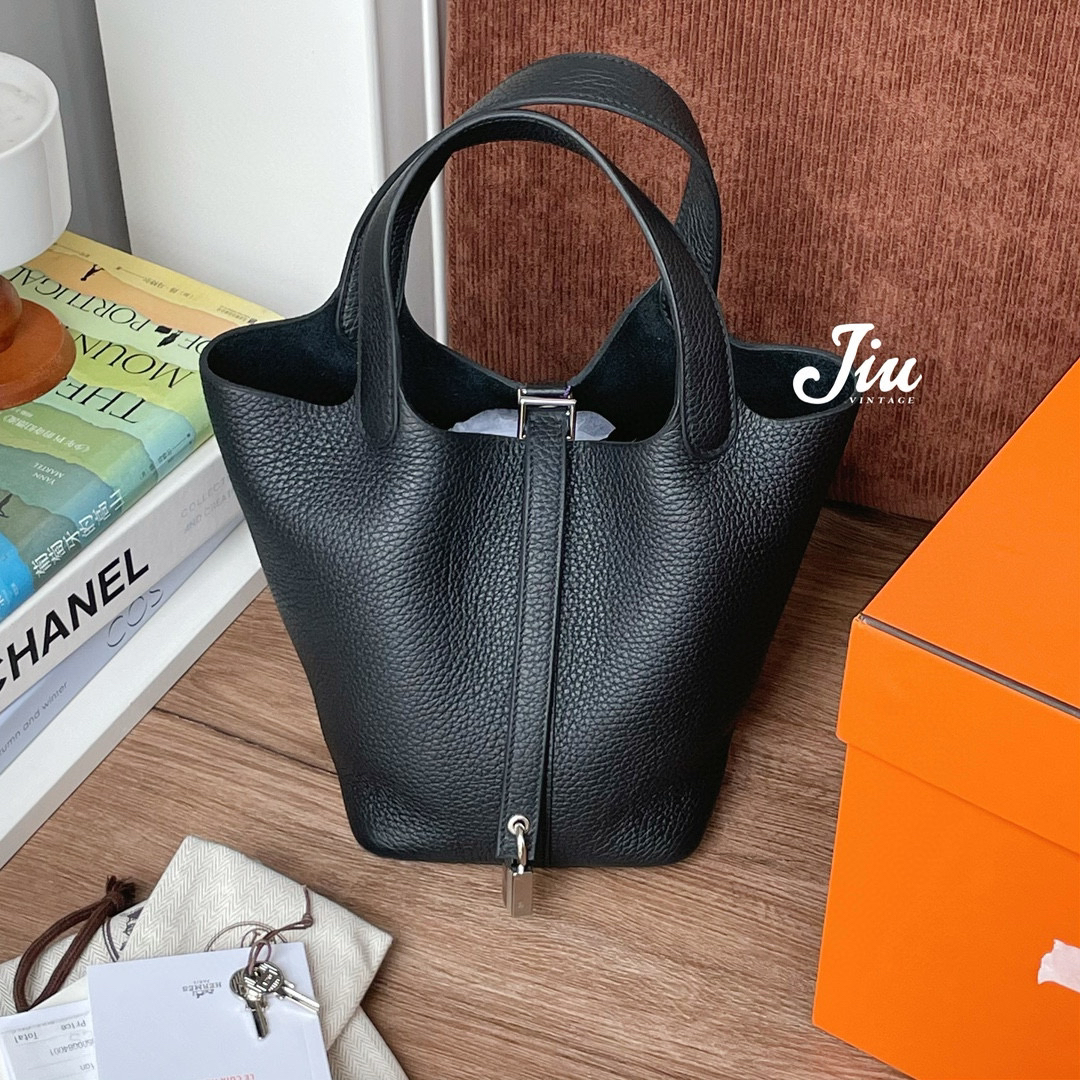 99新 Hermes/爱马仕 菜篮子18黑银扣W 全新全套 CG15-0013