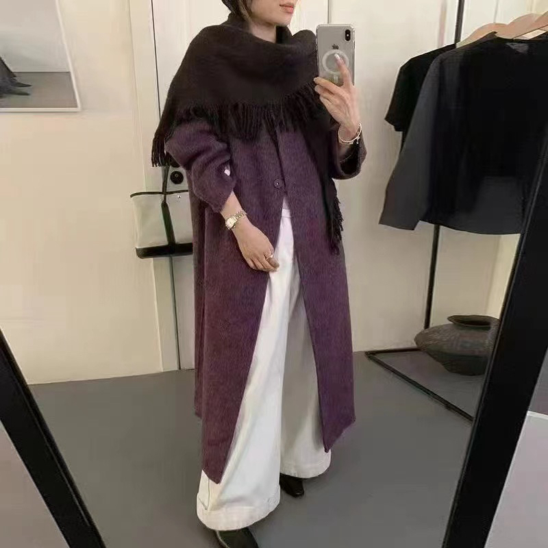 秋冬新款双面双色中长款带围巾苏立羊驼绒大衣外套女气质网