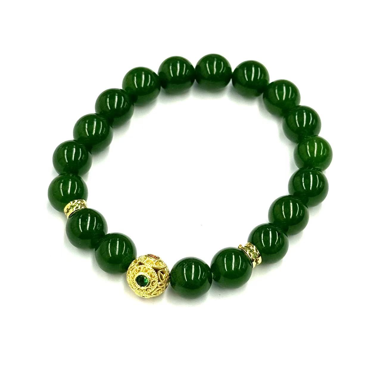 【符老板】s1109-国风设计款金宝绿圆珠手串-东陵玉手串-赠礼盒