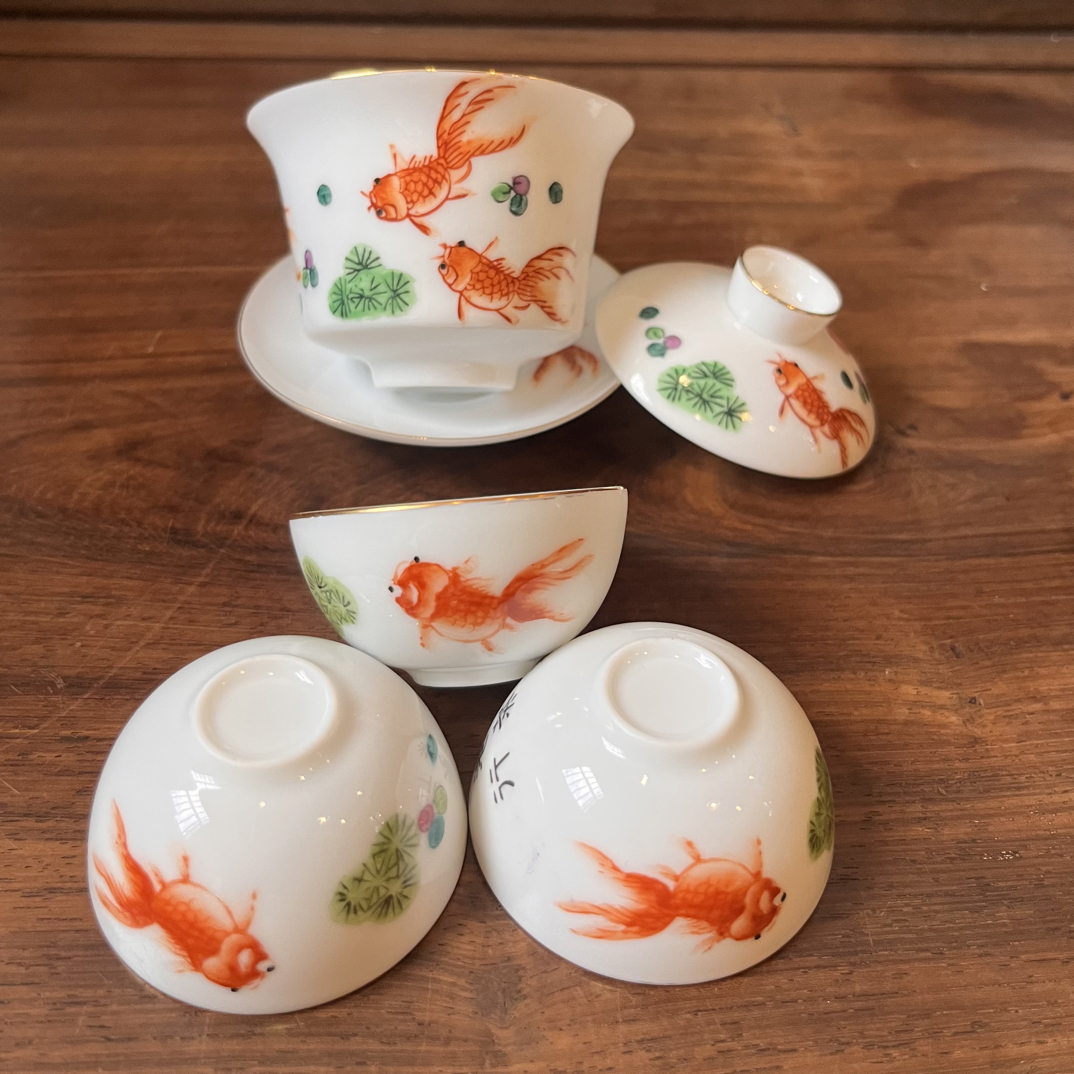 纯手绘祥兴款 金鱼蛋壳工夫茶杯 早期香港祥兴茶行定制版