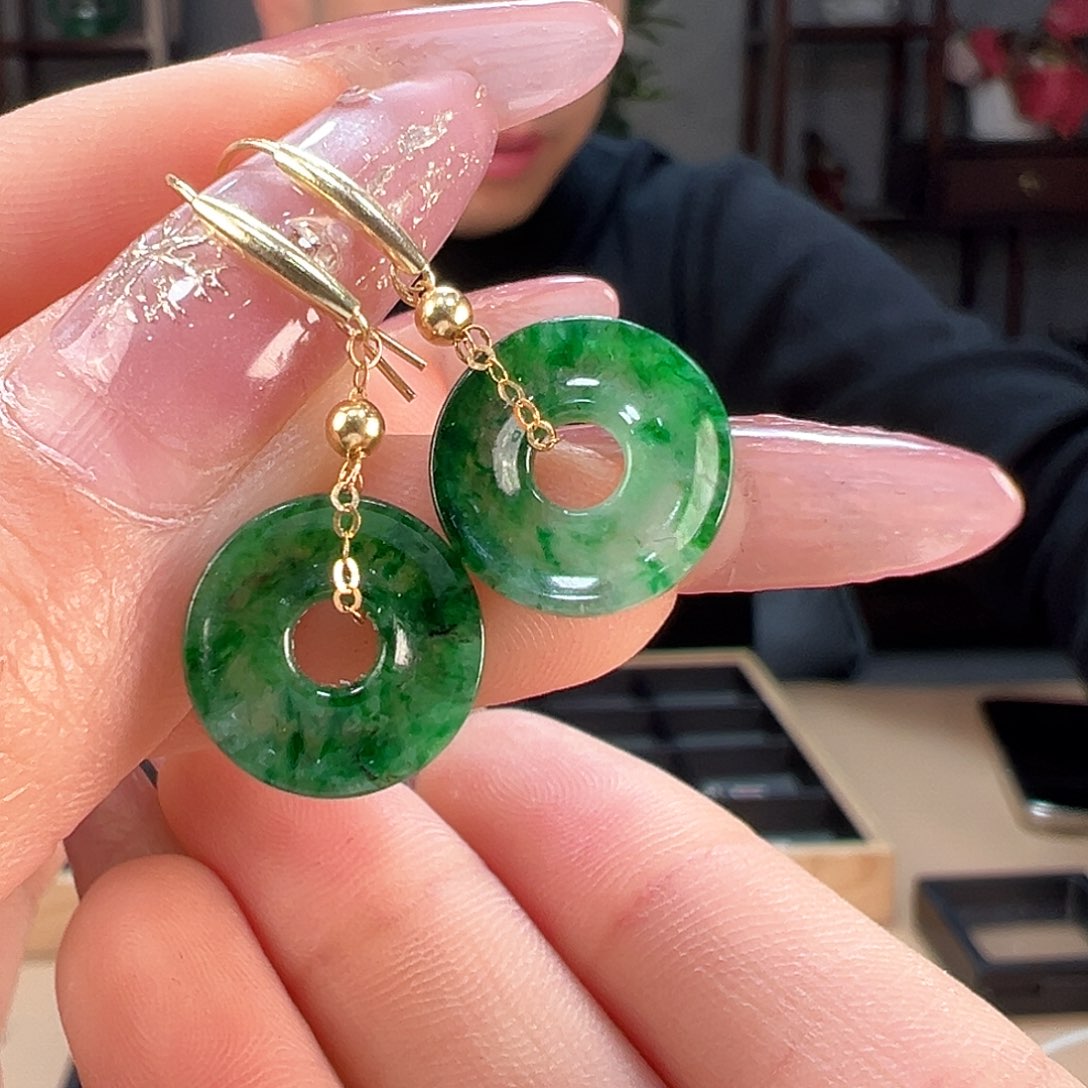 翡翠耳饰18K金镶嵌耳环