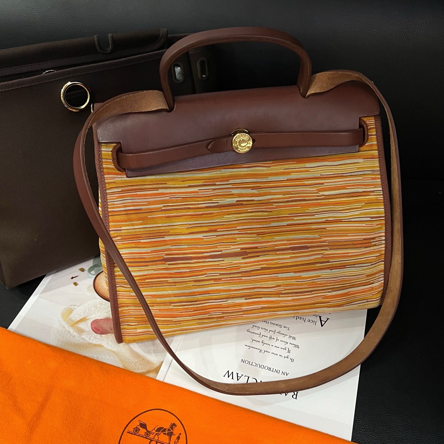 99新 Hermes/爱马仕 拼色羊切herbag31单肩包方框R14年B6458